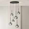 Ondaluce - Lampadario a sospensione con cavo JEWEL 6xE14/10W/230V Ø 55 cm nero fumé
