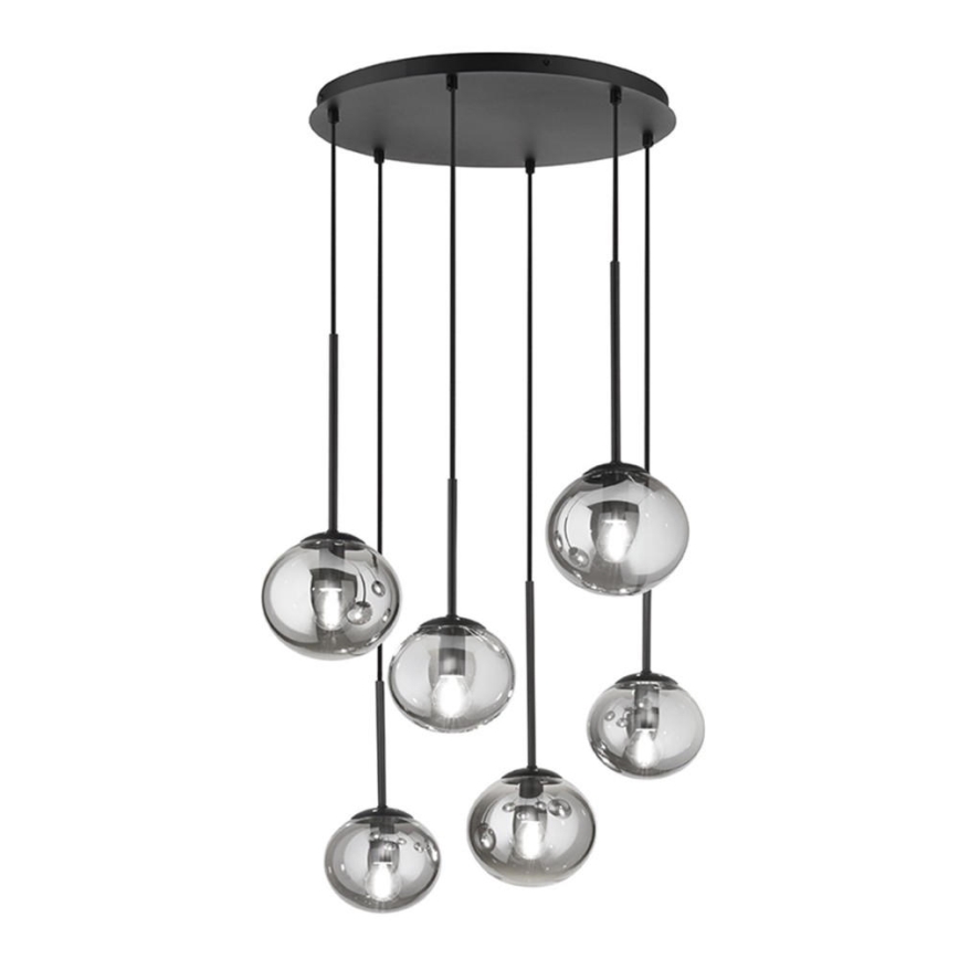 Ondaluce - Lampadario a sospensione con cavo JEWEL 6xE14/10W/230V Ø 55 cm nero fumé
