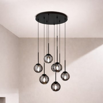 Ondaluce - Lampadario a sospensione con cavo JEWEL 8xE14/10W/230V Ø 70 cm nero/fumé