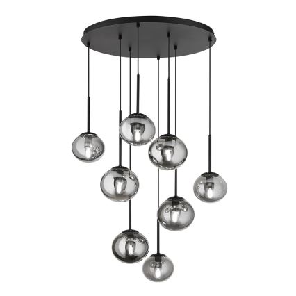 Ondaluce - Lampadario a sospensione con cavo JEWEL 8xE14/10W/230V Ø 70 cm nero/fumé