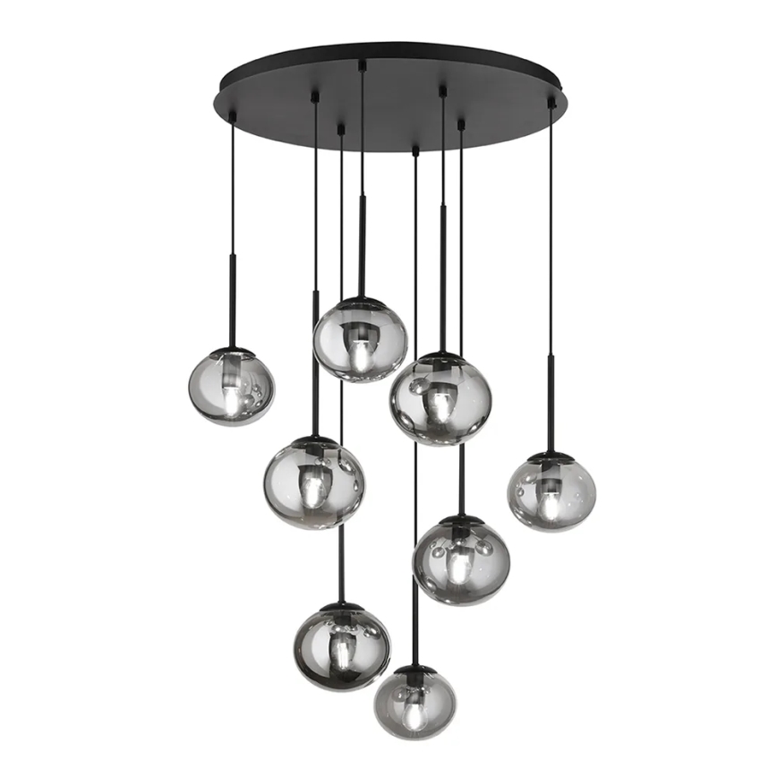 Ondaluce - Lampadario a sospensione con cavo JEWEL 8xE14/10W/230V Ø 70 cm nero/fumé