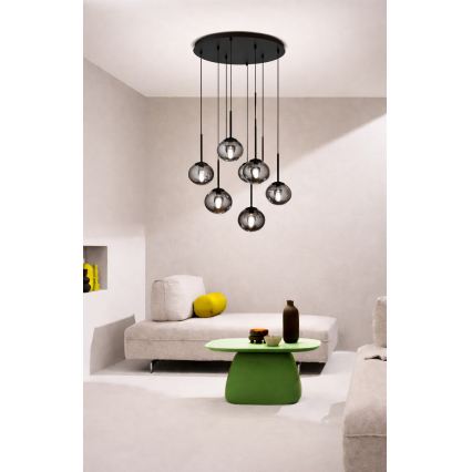 Ondaluce - Lampadario a sospensione con cavo JEWEL 8xE14/10W/230V Ø 70 cm nero/fumé