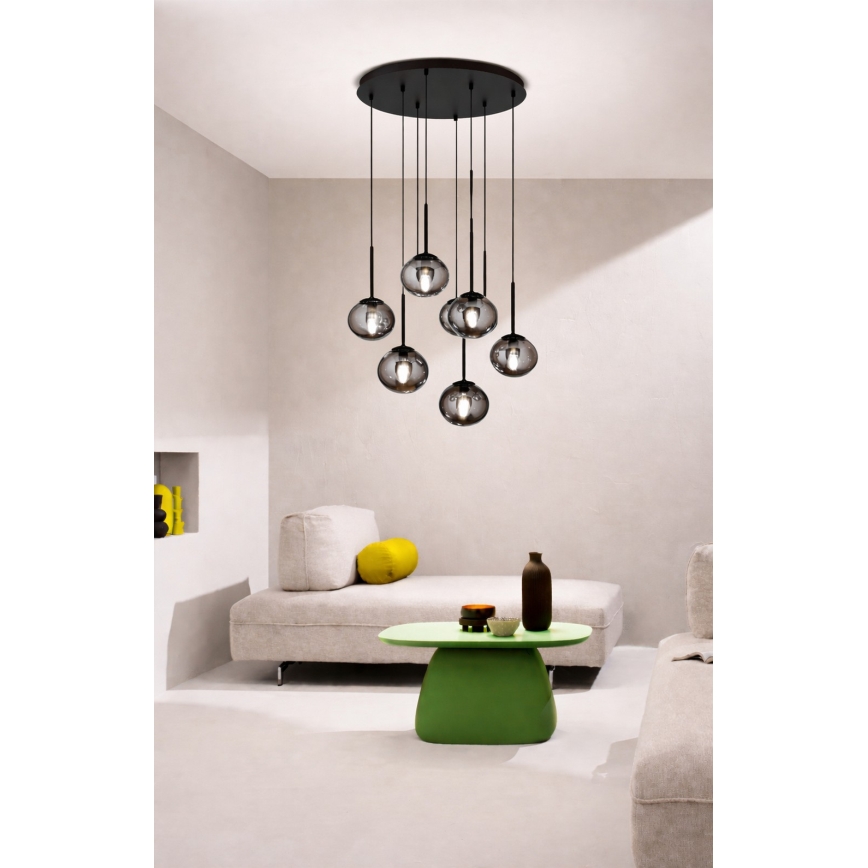Ondaluce - Lampadario a sospensione con cavo JEWEL 8xE14/10W/230V Ø 70 cm nero/fumé