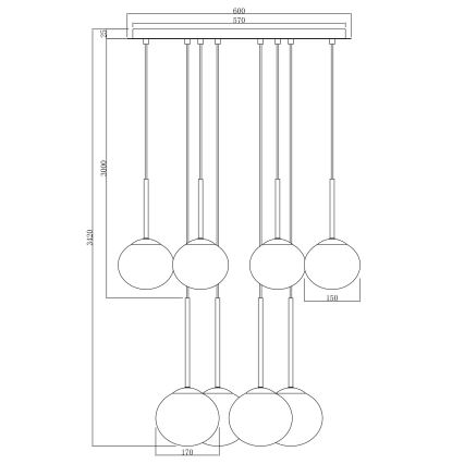 Ondaluce - Lampadario a sospensione con cavo JEWEL 8xE14/10W/230V Ø 70 cm nero/fumé