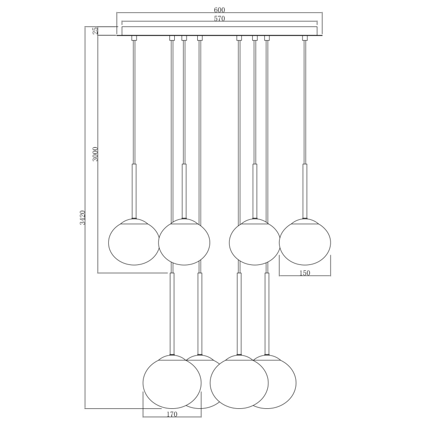 Ondaluce - Lampadario a sospensione con cavo JEWEL 8xE14/10W/230V Ø 70 cm nero/fumé
