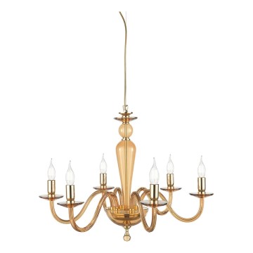 Ondaluce - Lampadario a sospensione con cavo PAGANINI 6xE14/10W/230V Ø 70 cm oro/beige fumé