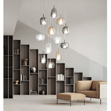 Ondaluce - Lampadario a sospensione con cavo THELMA 1xE27/15W/230V Ø 19 cm oro/trasparente