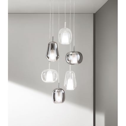 Ondaluce - Lampadario a sospensione con cavo THELMA 1xE27/15W/230V Ø 19 cm oro/trasparente