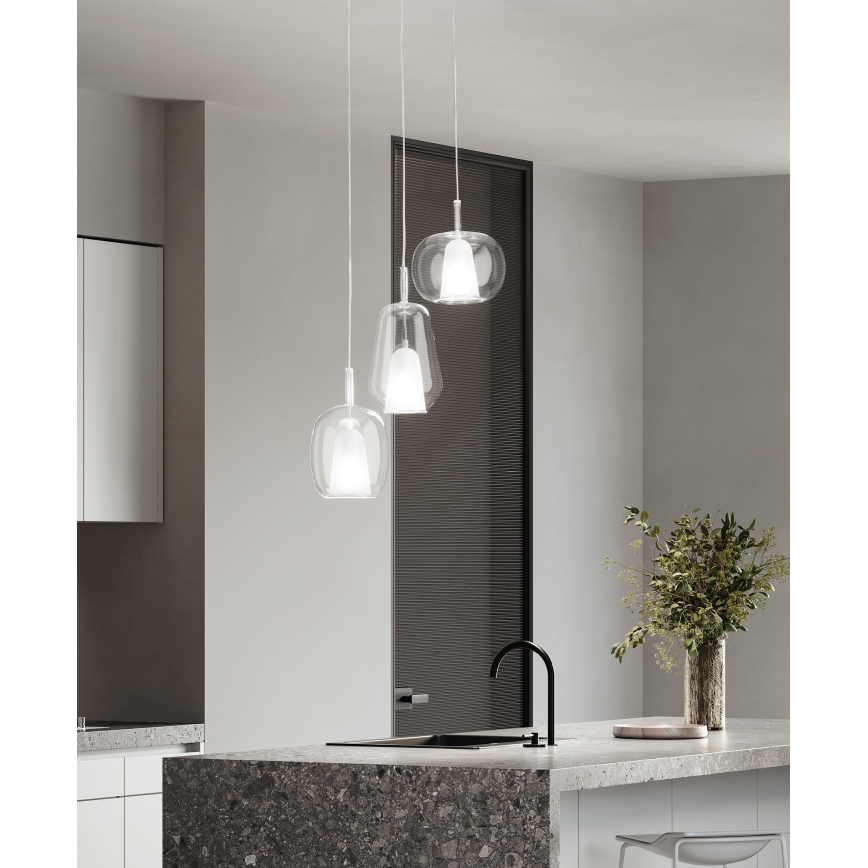 Ondaluce - Lampadario a sospensione con cavo THELMA 1xE27/15W/230V Ø 19 cm oro/trasparente
