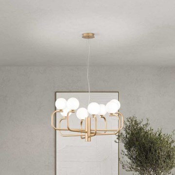 Ondaluce - Lampadario a sospensione JEPPY 8xG9/7W/230V Ø 78,5 cm oro/bianco