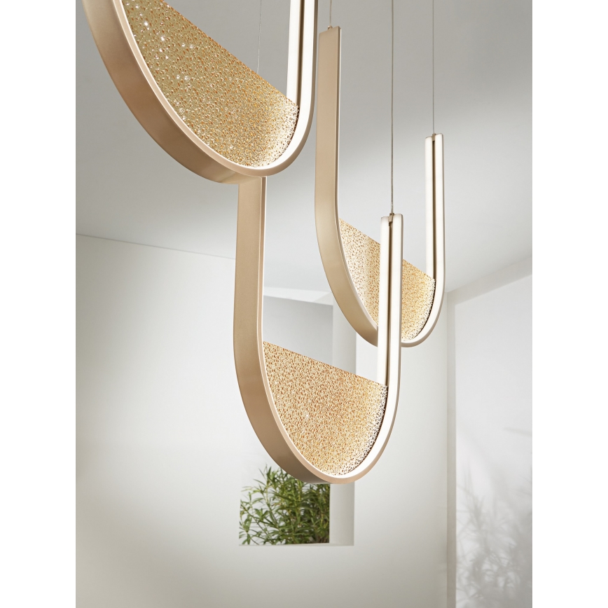 Ondaluce - Lampadario a sospensione LED dimmerabile con cavo LOTUS LED/70W/230V, oro