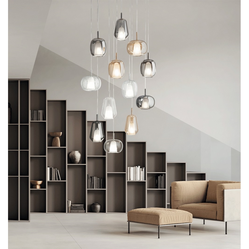 Ondaluce - Lampadario a sospensione su cavo THELMA 1xE27/15W/230V Ø 19,5 cm dorato/trasparente