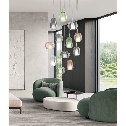 Ondaluce - Lampadario a sospensione su cavo THELMA 1xE27/15W/230V Ø 19,5 cm dorato/trasparente