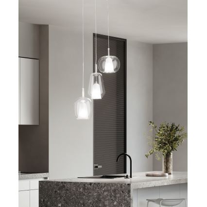 Ondaluce - Lampadario a sospensione su cavo THELMA 1xE27/15W/230V Ø 19,5 cm dorato/trasparente