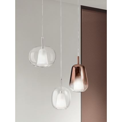 Ondaluce - Lampadario a sospensione su cavo THELMA 1xE27/15W/230V Ø 19,5 cm dorato/trasparente