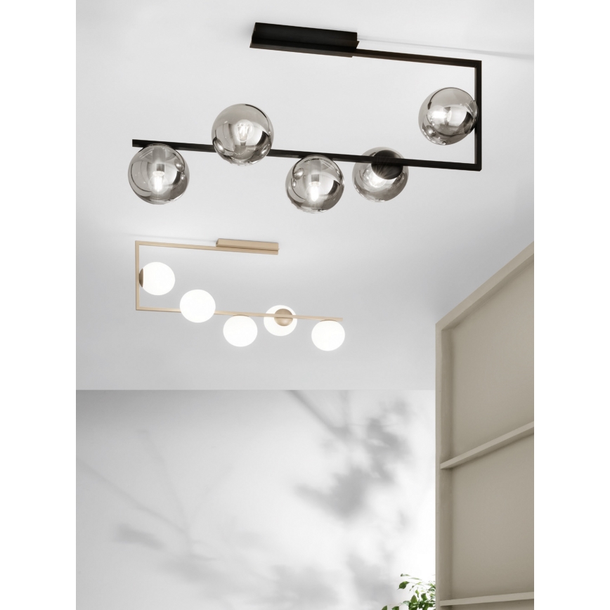 Ondaluce - Lampadario a stelo MONILE 5xE14/10W/230V nero fumé nero