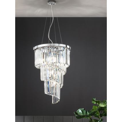 Ondaluce - Lampadario in cristallo sospeso su cavo ALEXANDER 7xE14/10W/230V, diametro 40 cm, cromo lucido/cristallo trasparente