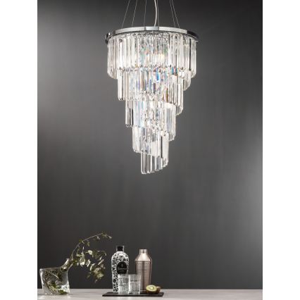 Ondaluce - Lampadario sospeso in cristallo con cavo ALEXANDER 10xE14/10W/230V Ø 50 cm cromo lucido