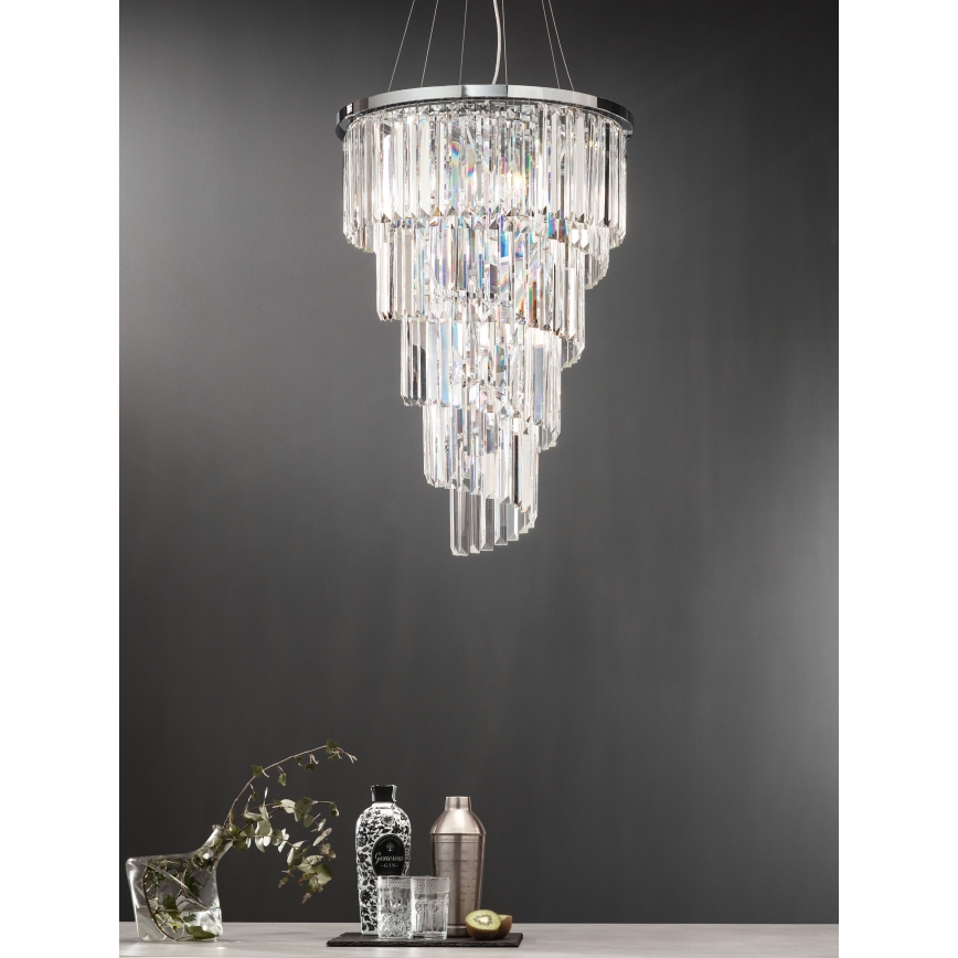 Ondaluce - Lampadario sospeso in cristallo con cavo ALEXANDER 10xE14/10W/230V Ø 50 cm cromo lucido