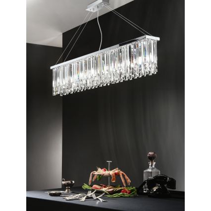 Ondaluce - Lampadario in cristallo sospeso con cavo BATIDA 8xE14/10W/230V cromo lucido