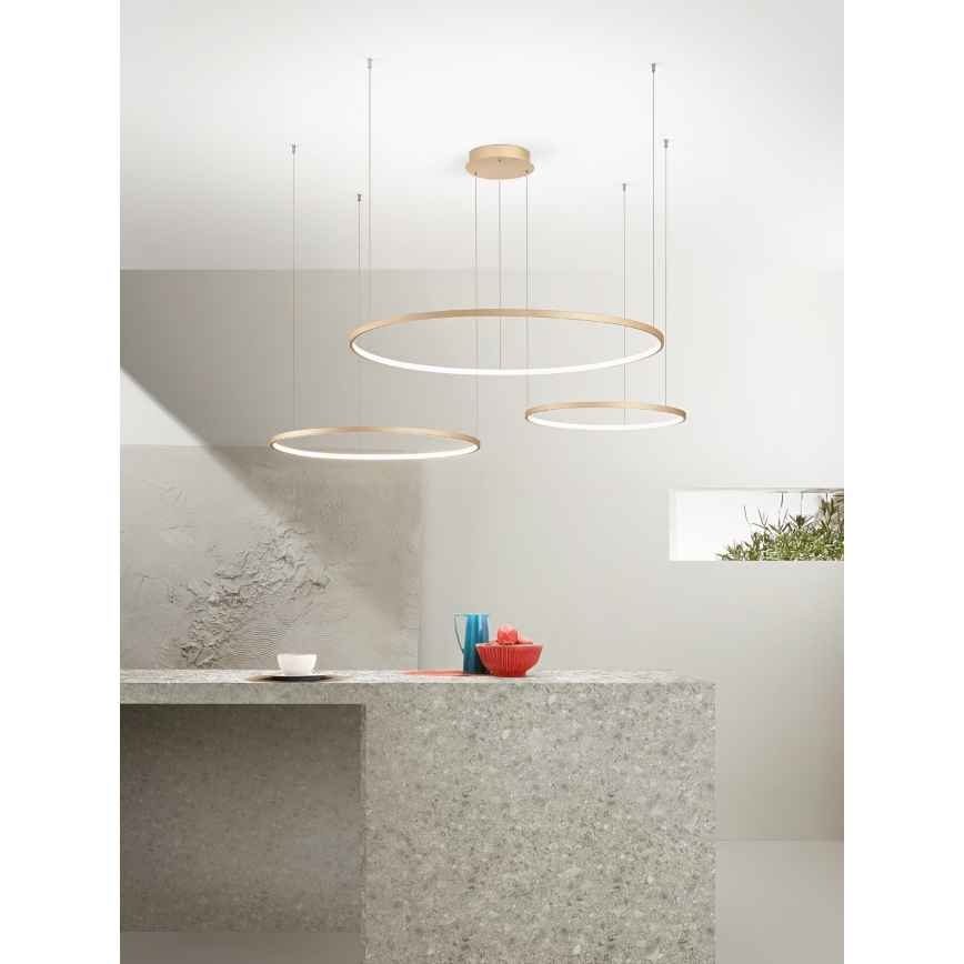 Ondaluce - Lampadario LED dimmerabile a sospensione su cavo SOEL LED/28W/230V + LED/38W + LED/47W Ø 100/80/60 cm oro