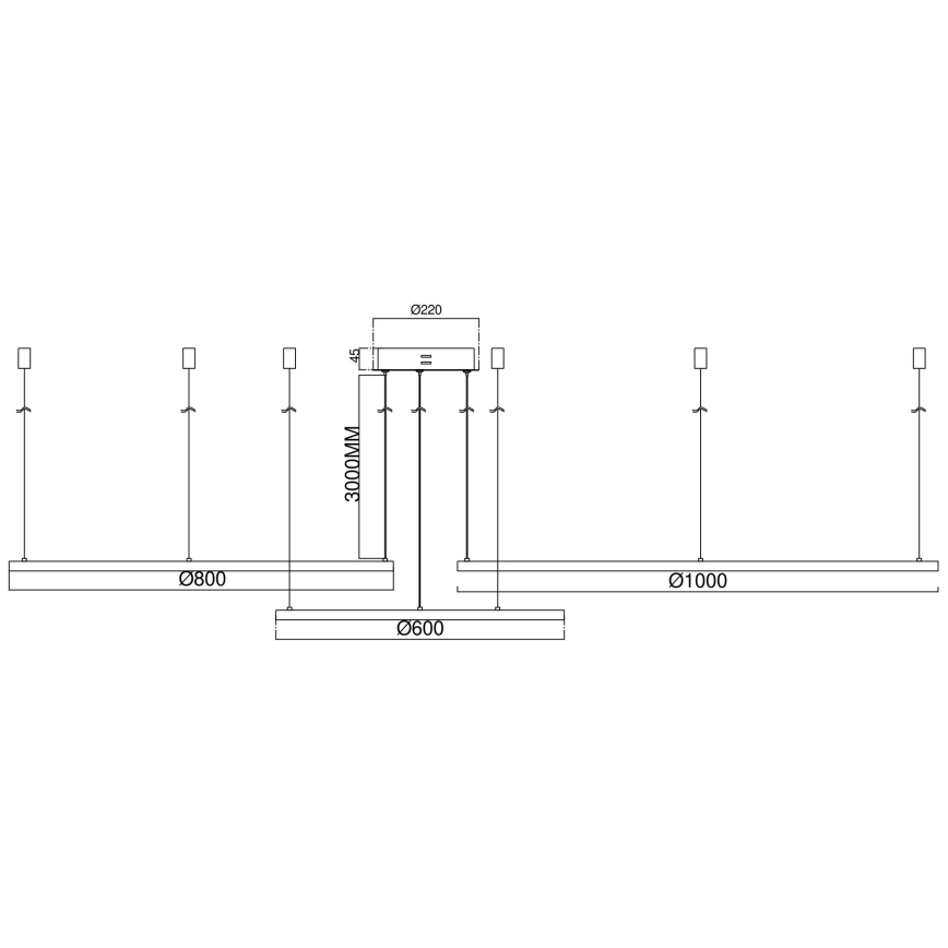 Ondaluce - Lampadario LED dimmerabile a sospensione su cavo SOEL LED/28W/230V + LED/38W + LED/47W Ø 100/80/60 cm oro