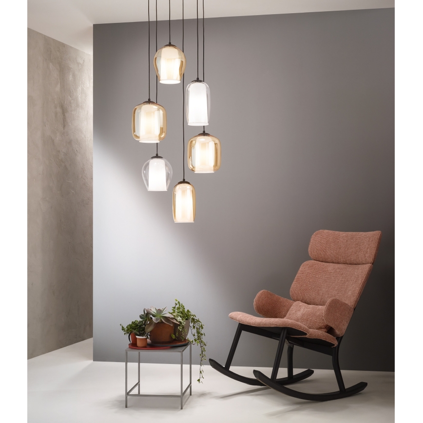 Ondaluce - Lampadario sospeso a cavo BONNIE 1xE27/15W/230V Ø 15,5 cm nero/beige fumé