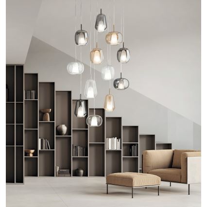 Ondaluce - Lampadario sospeso a cavo THELMA 1xE27/15W/230V Ø 19 cm nero/grigio fumé