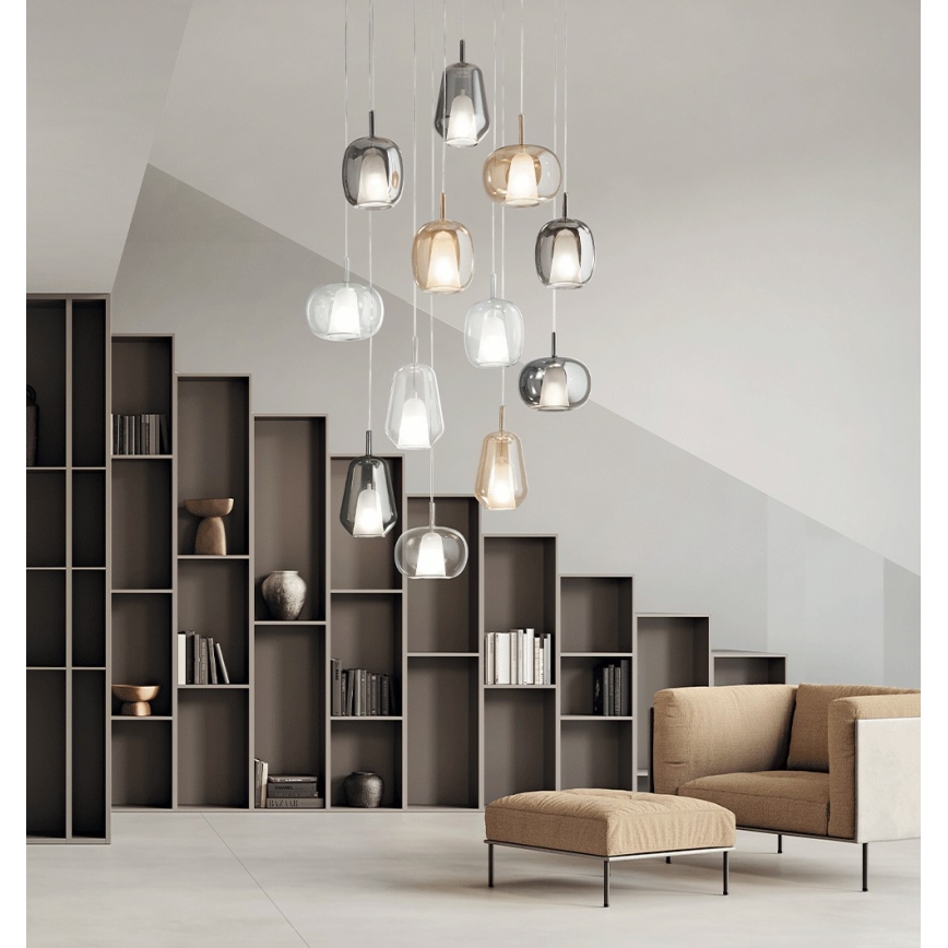 Ondaluce - Lampadario sospeso a cavo THELMA 1xE27/15W/230V Ø 19 cm nero/grigio fumé