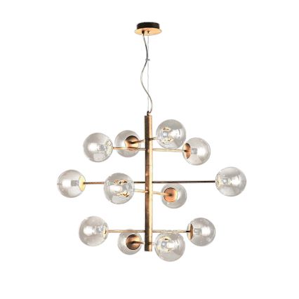Ondaluce - Lampadario sospeso con cavo ELISEO 12xE14/10W/230V Ø 97 cm oro/beige fumé