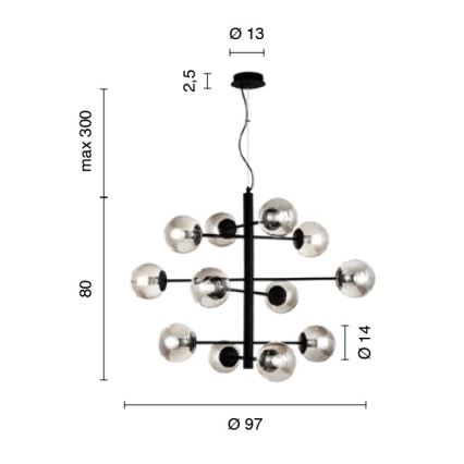 Ondaluce - Lampadario sospeso con cavo ELISEO 12xE14/10W/230V Ø 97 cm oro/beige fumé