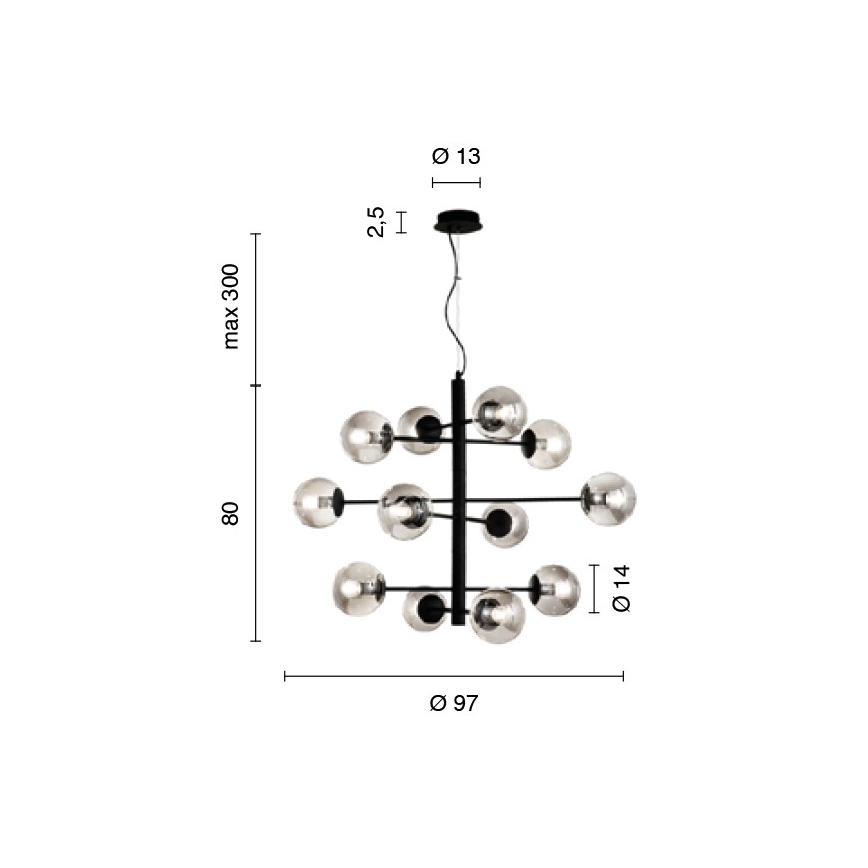 Ondaluce - Lampadario sospeso con cavo ELISEO 12xE14/10W/230V Ø 97 cm oro/beige fumé