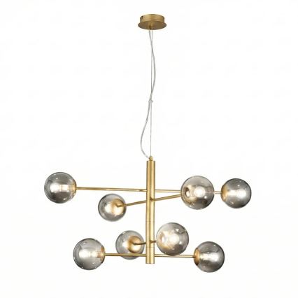 Ondaluce - Lampadario sospeso con cavo ELISEO 8xE14/10W/230V, diam. 97 cm, oro/beige fumé