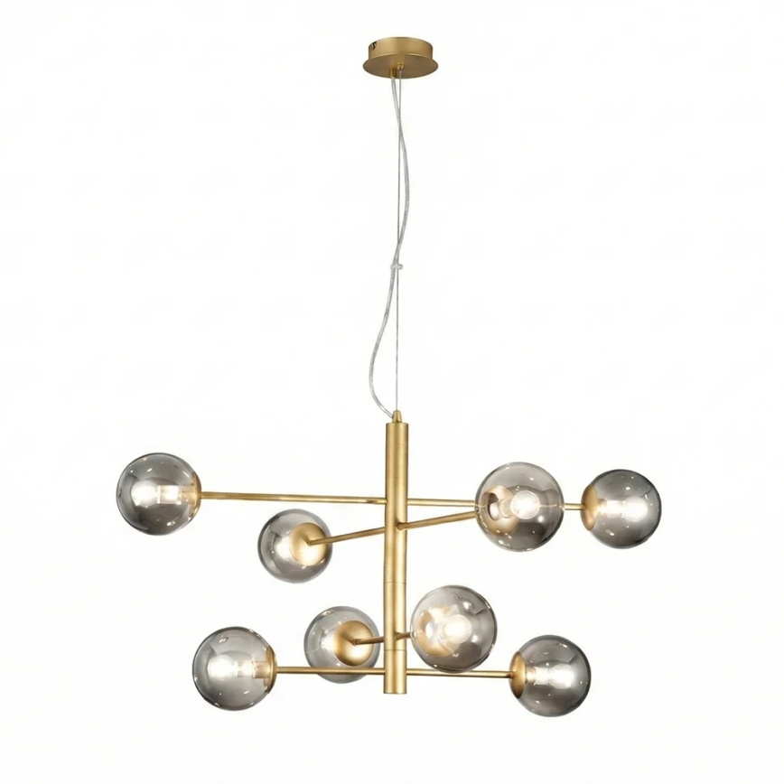 Ondaluce - Lampadario sospeso con cavo ELISEO 8xE14/10W/230V, diam. 97 cm, oro/beige fumé