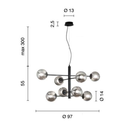 Ondaluce - Lampadario sospeso con cavo ELISEO 8xE14/10W/230V, diam. 97 cm, oro/beige fumé