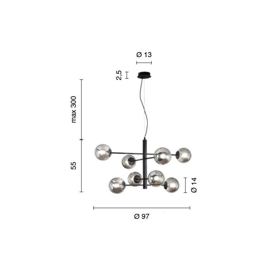 Ondaluce - Lampadario sospeso con cavo ELISEO 8xE14/10W/230V, diam. 97 cm, oro/beige fumé