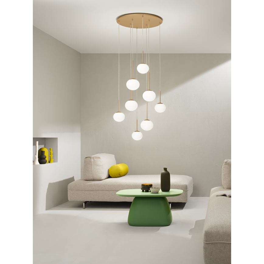 Ondaluce - Lampadario sospeso con cavo JEWEL 8xE14/10W/230V Ø 70 cm oro/bianco