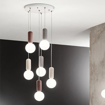 Ondaluce - Lampadario sospeso con cavo ROCK 6xG9/7W/230V Ø 35 cm cemento/marrone/grigio/bianco