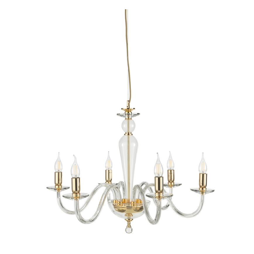 Ondaluce - Lampadario sospeso PAGANINI 6xE14/10W/230V Ø 70 cm oro/trasparente
