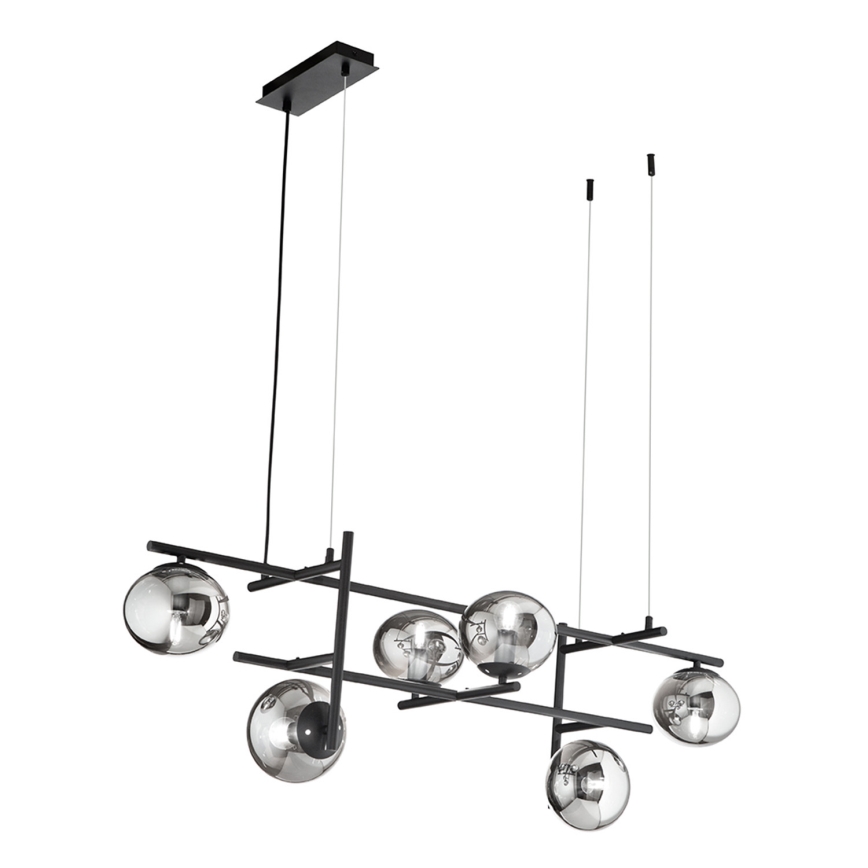 Ondaluce - Lampadario sospeso su cavo JEWEL 6xE14/10W/230V nero fumé