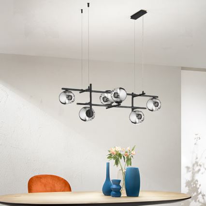 Ondaluce - Lampadario sospeso su cavo JEWEL 6xE14/10W/230V nero fumé