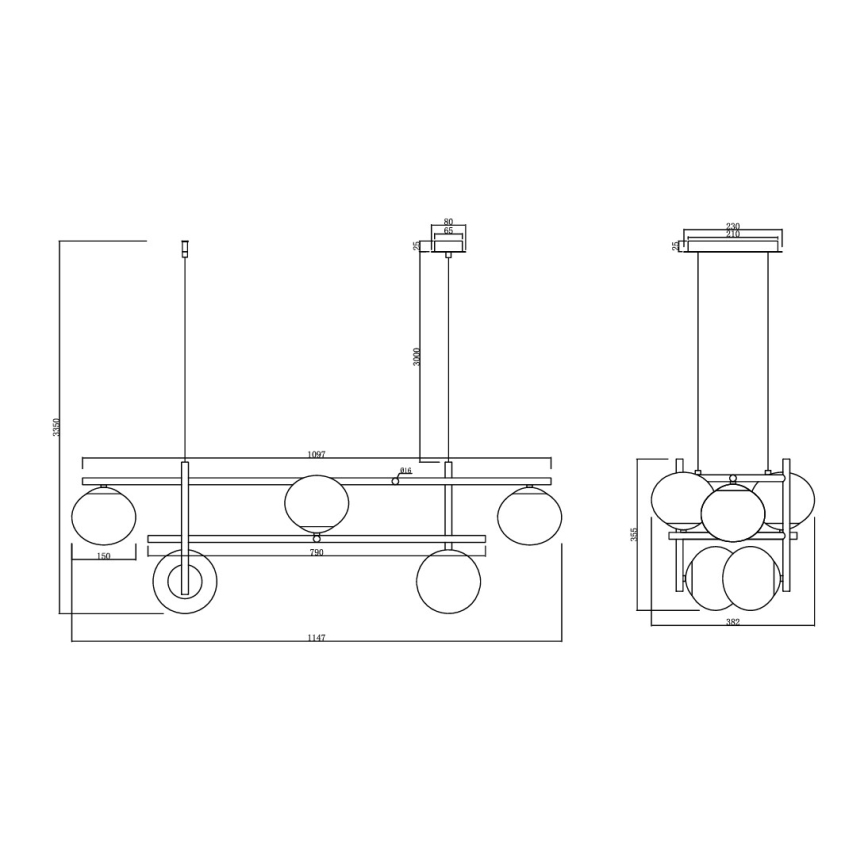Ondaluce - Lampadario sospeso su cavo JEWEL 6xE14/10W/230V nero fumé