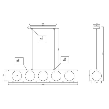 Ondaluce - Lampadario sospeso su cavo MONILE 5xE14/10W/230V oro/bianco