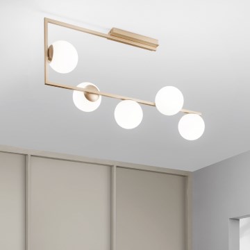 Ondaluce - Lampadario su asta MONILE 5xE14/10W/230V oro/bianco