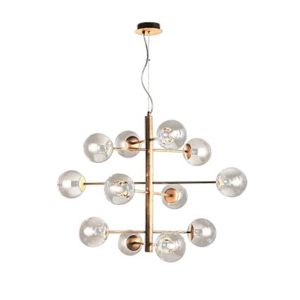 Ondaluce - Lampadario su cavo ELISEO 12xE14/10W/230V oro/beige fumé