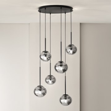 Ondaluce - Lampadario su cavo JEWEL 6xE14/10W/230V Ø 55 cm nero/nero fumé