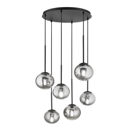 Ondaluce - Lampadario su cavo JEWEL 6xE14/10W/230V Ø 55 cm nero/nero fumé