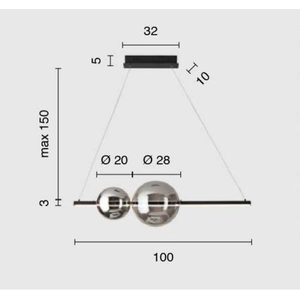 Ondaluce - Sospensione dimmerabile a cavo FUFI LED/40W/230V nero/fumé