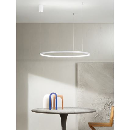 Ondaluce - lampadario a sospensione LED dimmerabile su cavo SOEL, 38W, 230V, 3000/4000K, Ø 80 cm, bianco