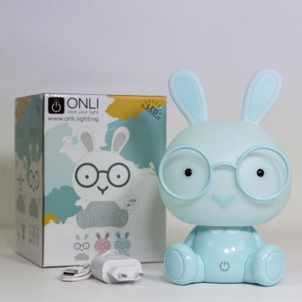 ONLI - Lampada da notte LED dimmerabile per bambini PUPPIES LED/3W/230V 22 cm coniglietto/blu